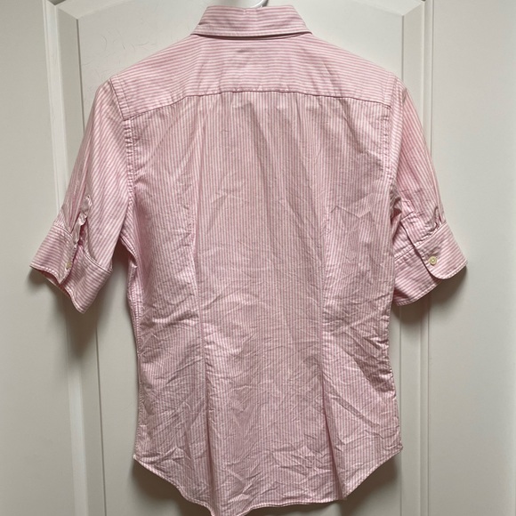 🩷 Vintage Ralph Lauren Sz Small White Pink Stripe Cuffed Button-Down Shirt Y2K - Picture 7 of 10